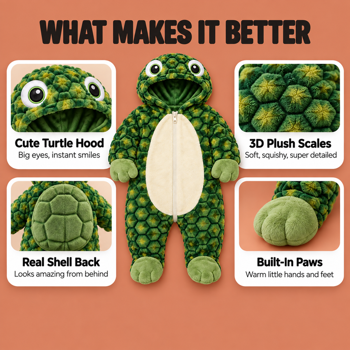 Cozy Turtle Plush Baby Onesie