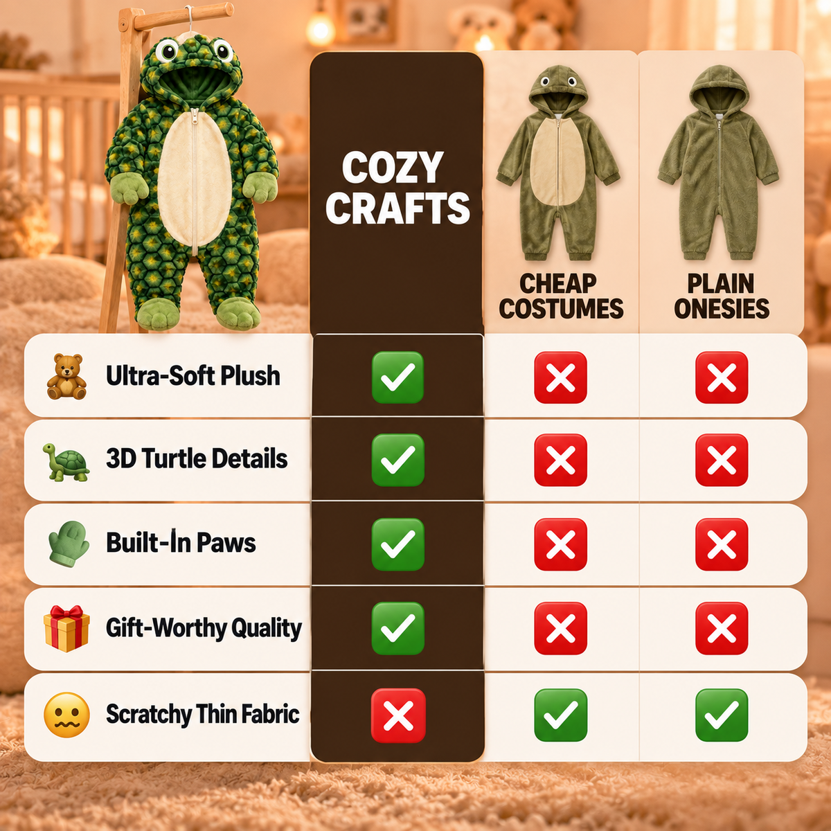 Cozy Turtle Plush Baby Onesie